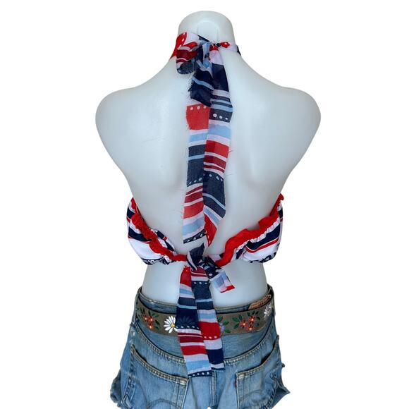 Red White Blue Scarf Halter Top Crop One Size Festival Handcraft Unique NEW - Picture 3 of 5